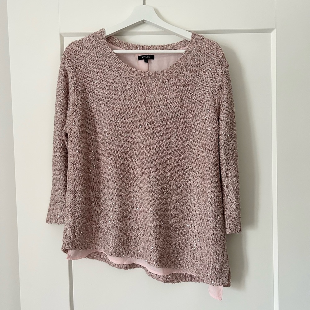 RW&CO. Sequin Embellished Knit Top in Dusty Pink